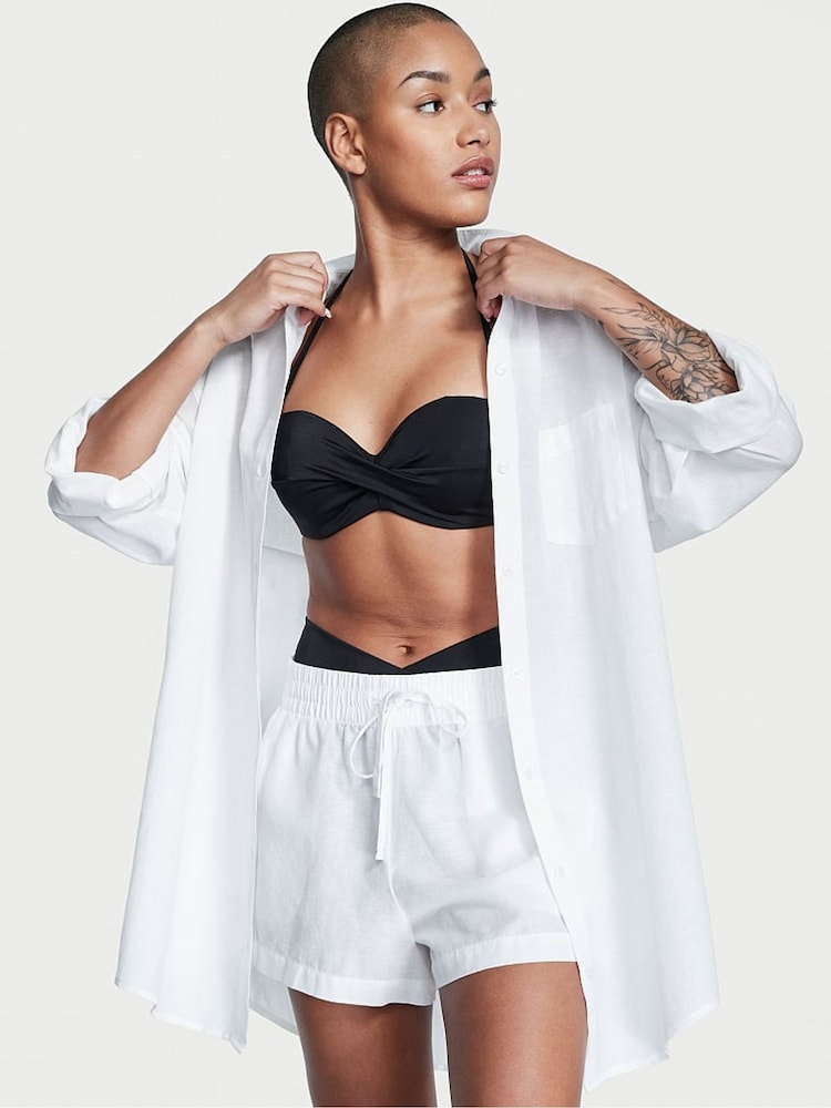 Victoria's Secret White Oversized Linen Shirt Cover Up - Image 1 of 3