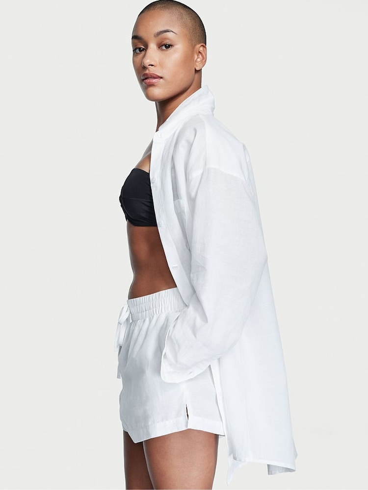 Victoria's Secret White Oversized Linen Shirt Cover Up - Image 2 of 3