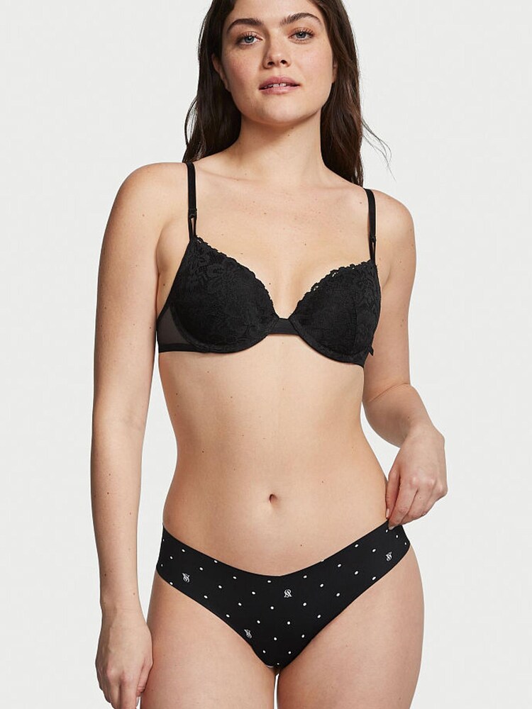 Victoria's Secret Black Logo Dot No Show Thong Joggery - Image 1 of 3