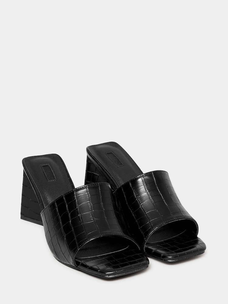 Yours Curve Black Extra Wide Fit Block Mule Croc - Image 2 of 5