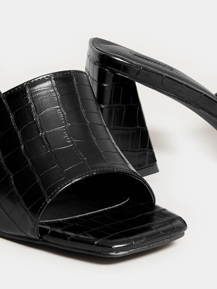 Yours Curve Black Extra Wide Fit Block Mule Croc - Image 5 of 5