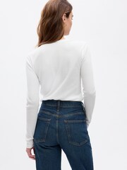 Gap White Waffle-Knit Long Sleeve Crew Neck T-Shirt - Image 2 of 2