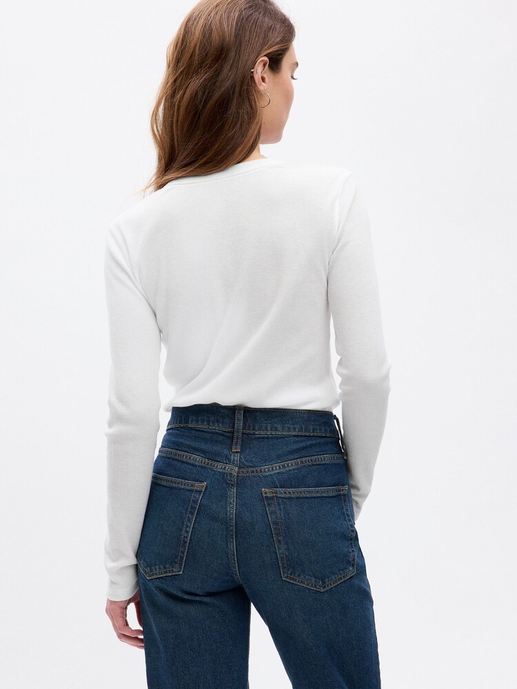 Gap White Waffle-Knit Long Sleeve Crew Neck T-Shirt - Image 2 of 2