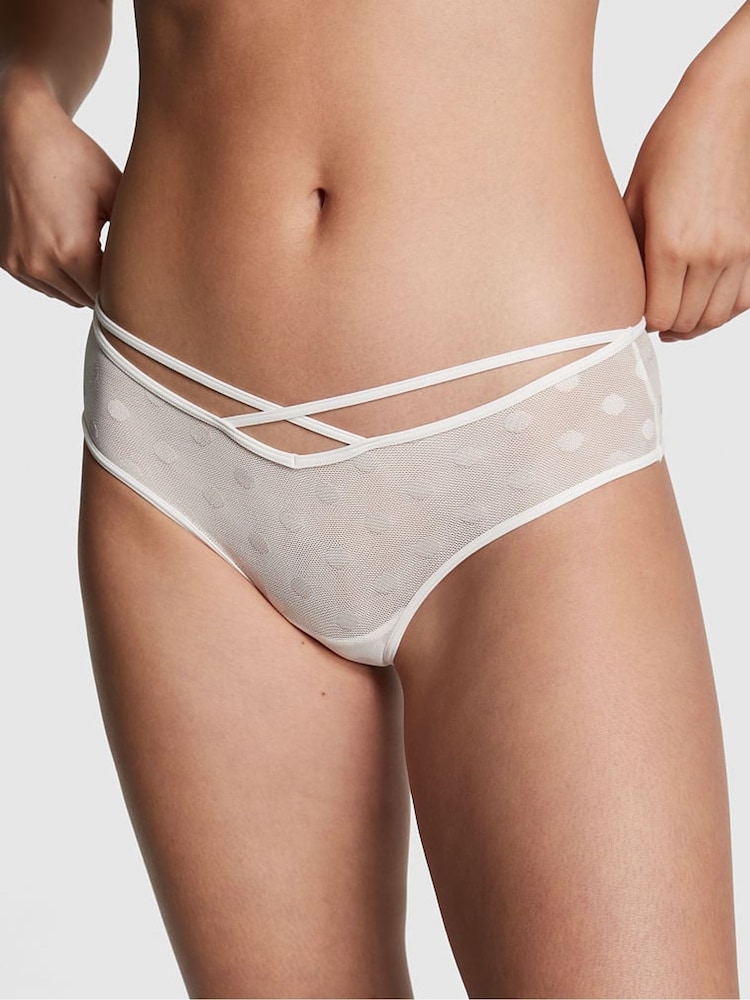 Victoria's Secret PINK Coconut White Dot Mesh Cheeky Knickers - Image 1 of 3 Victoria's Secret PINK Coconut White Dot Mesh Cheeky Knickers - Image 1 of 3