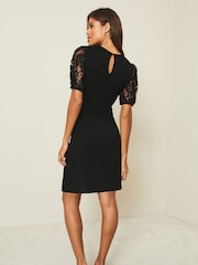 Lipsy Black Lace Jersey Underbust Puff Sleeve Mini Dress - Image 2 of 4