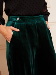 Love & Roses Forest Green Velvet Side Button Tag Wide Leg Trousers - Image 4 of 4