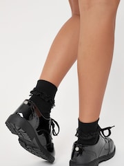 Lipsy Black Wide FIt Chunky Lace Up Brogue School Shoe - Image 3 of 5