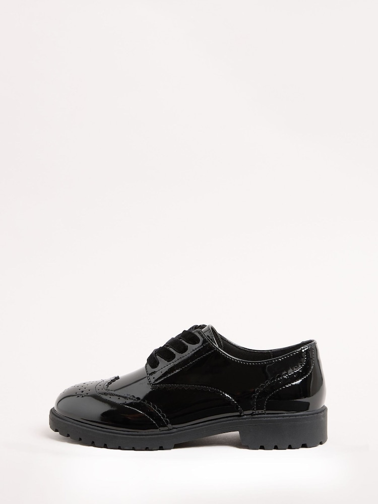Lipsy Black Wide FIt Chunky Lace Up Brogue School Shoe - Image 5 of 5