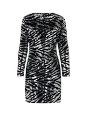 Pour Moi Black Zebra Fuller Bust Selena Velvet Sequin Mini Dress - Image 5 of 5