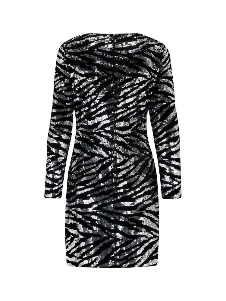 Pour Moi Black Zebra Fuller Bust Selena Velvet Sequin Mini Dress - Image 5 of 5