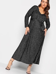 Yours Curve Black London Glitter Party Keyhole Plunge Maxi Dress - Image 1 of 4
