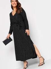 Yours Curve Black London Glitter Party Keyhole Plunge Maxi Dress - Image 2 of 4