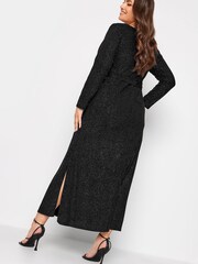 Yours Curve Black London Glitter Party Keyhole Plunge Maxi Dress - Image 3 of 4