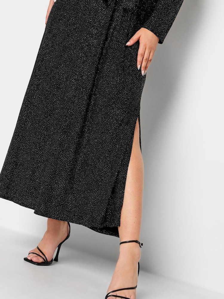 Yours Curve Black London Glitter Party Keyhole Plunge Maxi Dress - Image 4 of 4