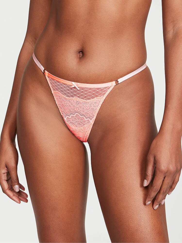 Victoria's Secret Neon Nectar Orange Thong Lace Knickers - Image 1 of 3