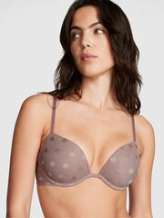 Victoria's Secret PINK Iced Coffee Brown Dot Mesh Super Push Up Bra - Image 1 of 1