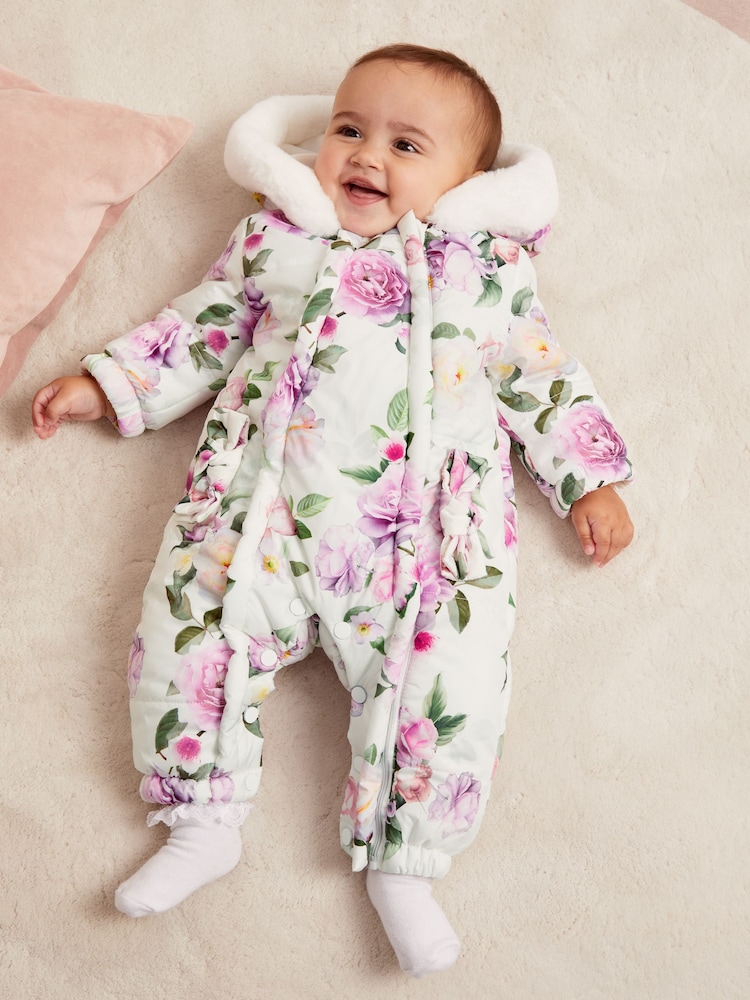 Lipsy White Floral Snowsuit (0-6yrs) - Image 1 of 4