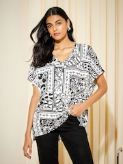Friends Like These Black/White Tile Print Short Sleeve V Neck Tunic Top - Image 2 of 4