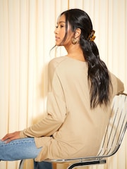 Friends Like These Camel Soft Jersey V Neck Long Sleeve Tunic Top - Image 4 of 4