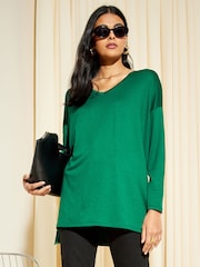 Friends Like These Green Soft Jersey V Neck Long Sleeve Tunic Top - Image 3 of 4