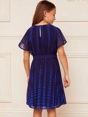 Love & Roses Blue Polka Dot Printed Tulip Sleeve Belted Dress - Image 3 of 4