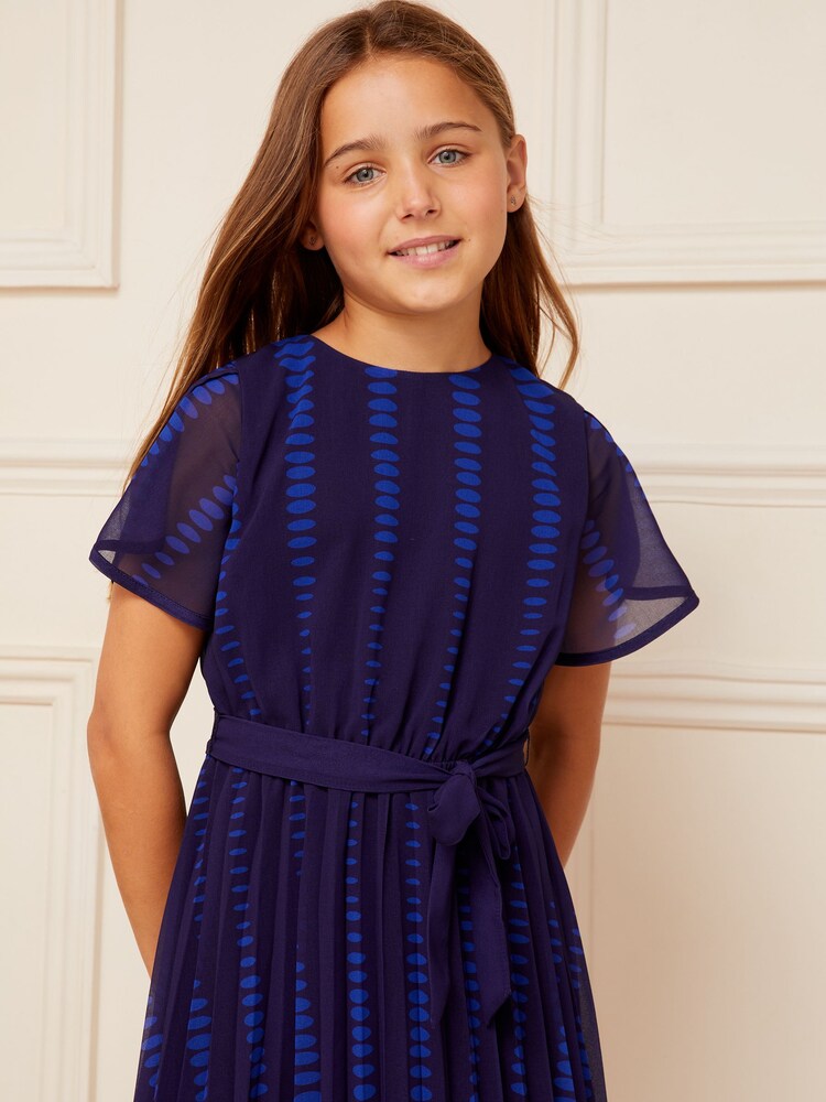 Love & Roses Blue Polka Dot Printed Tulip Sleeve Belted Dress - Image 4 of 4 Love & Roses Blue Polka Dot Printed Tulip Sleeve Belted Dress - Image 4 of 4