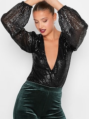Long Tall Sally Black Sequin Bodysuit - Image 3 of 3