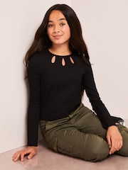 Lipsy Black Eyelet Long Sleeve Top (5-16yrs) - Image 3 of 4