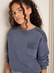 Lipsy Blue Crochet Sweatshirt - Image 1 of 4