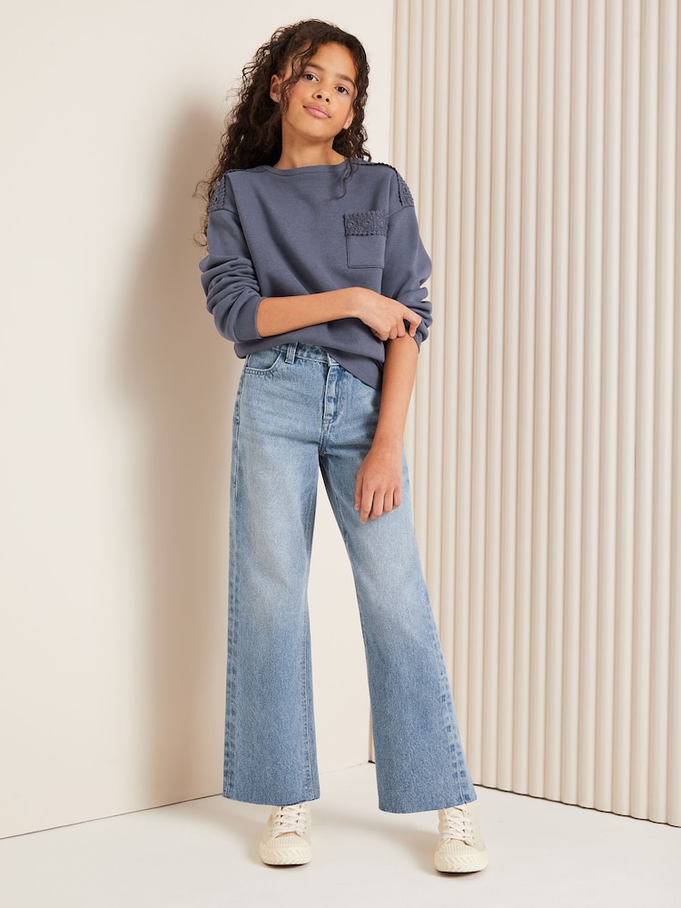 Lipsy Blue Crochet Sweatshirt - Image 2 of 4
