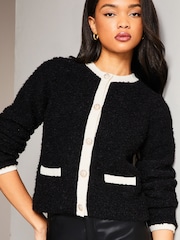 Lipsy Black Crew Neck Button Through Boucle Cardigan - Image 4 of 4