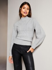 Lipsy Grey Roll Neck Cable Knit Jumper - Image 1 of 4