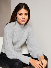 Lipsy Grey Roll Neck Cable Knit Jumper - Image 3 of 4