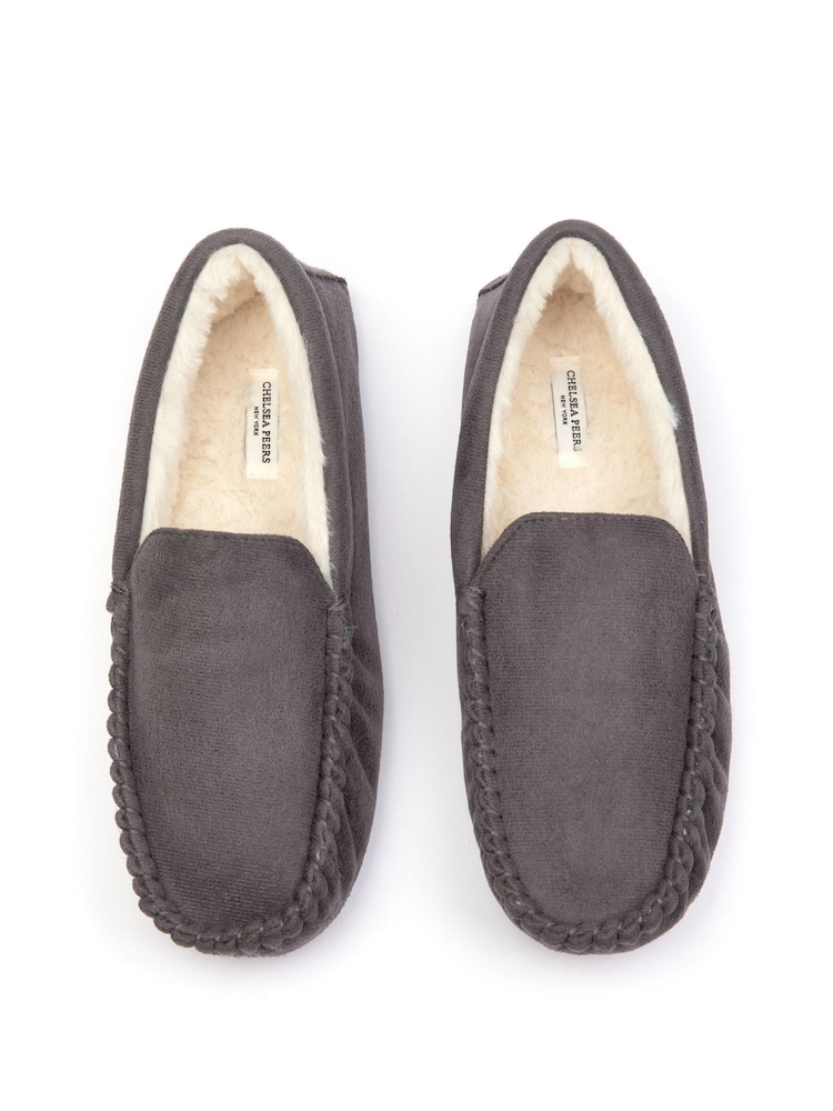 Chelsea Peers Grey Suedette Moccasin Slippers - Men's - Image 2 of 4