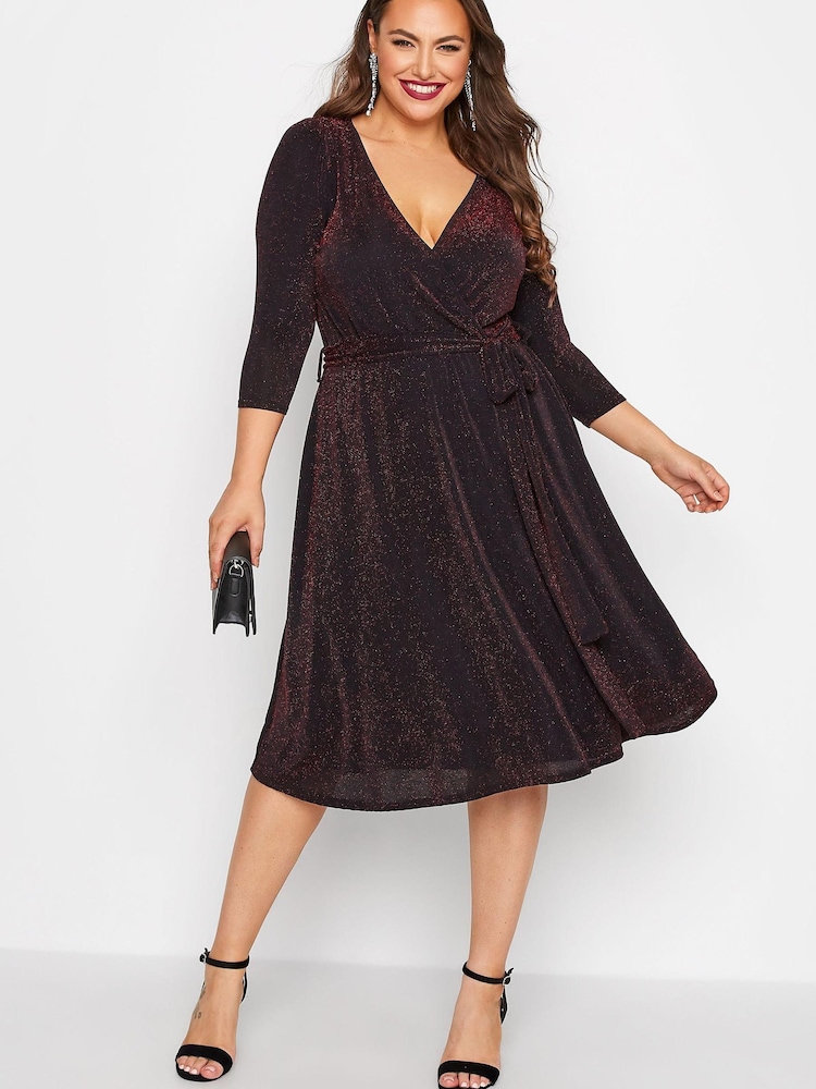 Yours Curve Red London Party Wrap Dress - Image 1 of 4 Yours Curve Red London Party Wrap Dress - Image 1 of 4