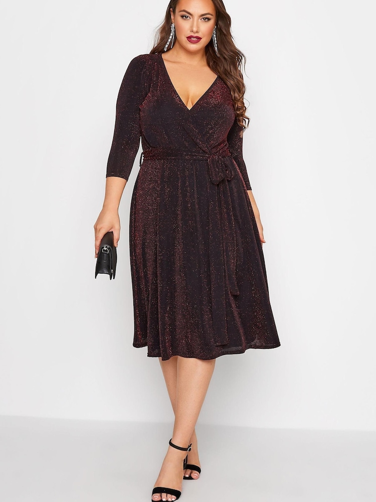 Yours Curve Red London Party Wrap Dress - Image 2 of 4 Yours Curve Red London Party Wrap Dress - Image 2 of 4