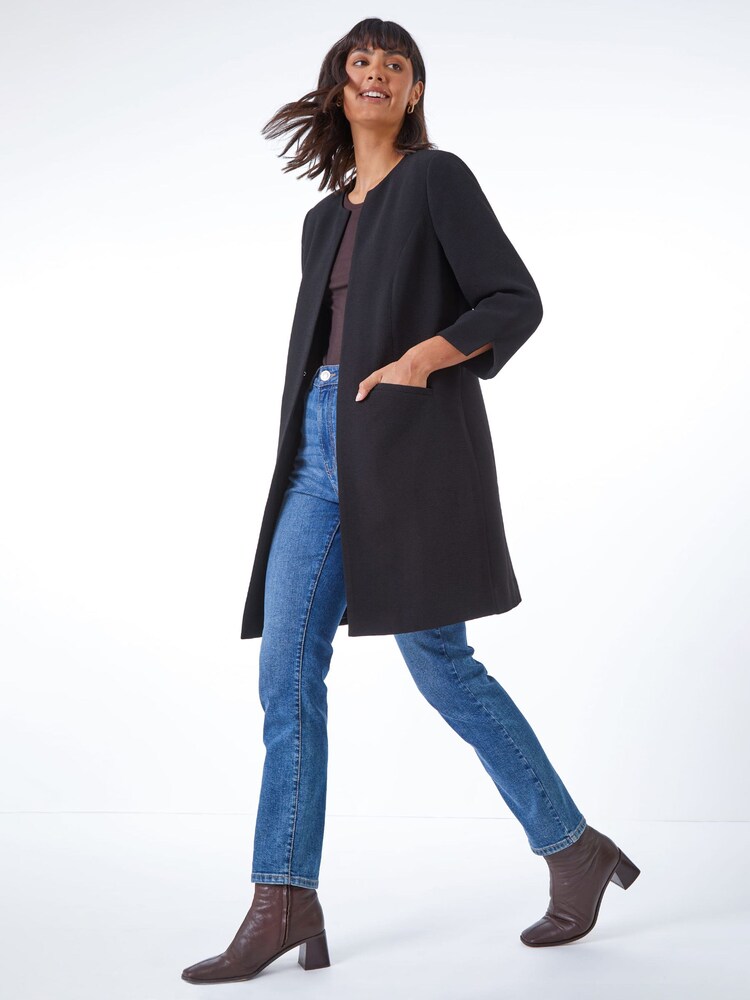 Roman Black Smart Textured Longline Jacket - Image 2 of 5