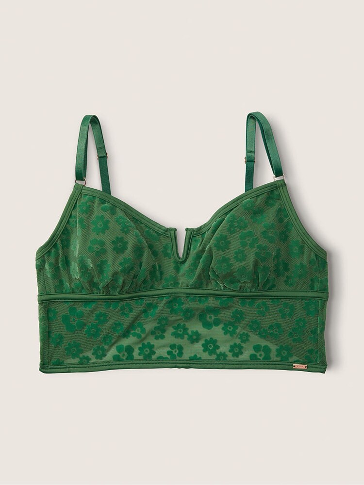 Victoria's Secret PINK Forest Pine Green Flocked Mesh Bralette - Image 1 of 1