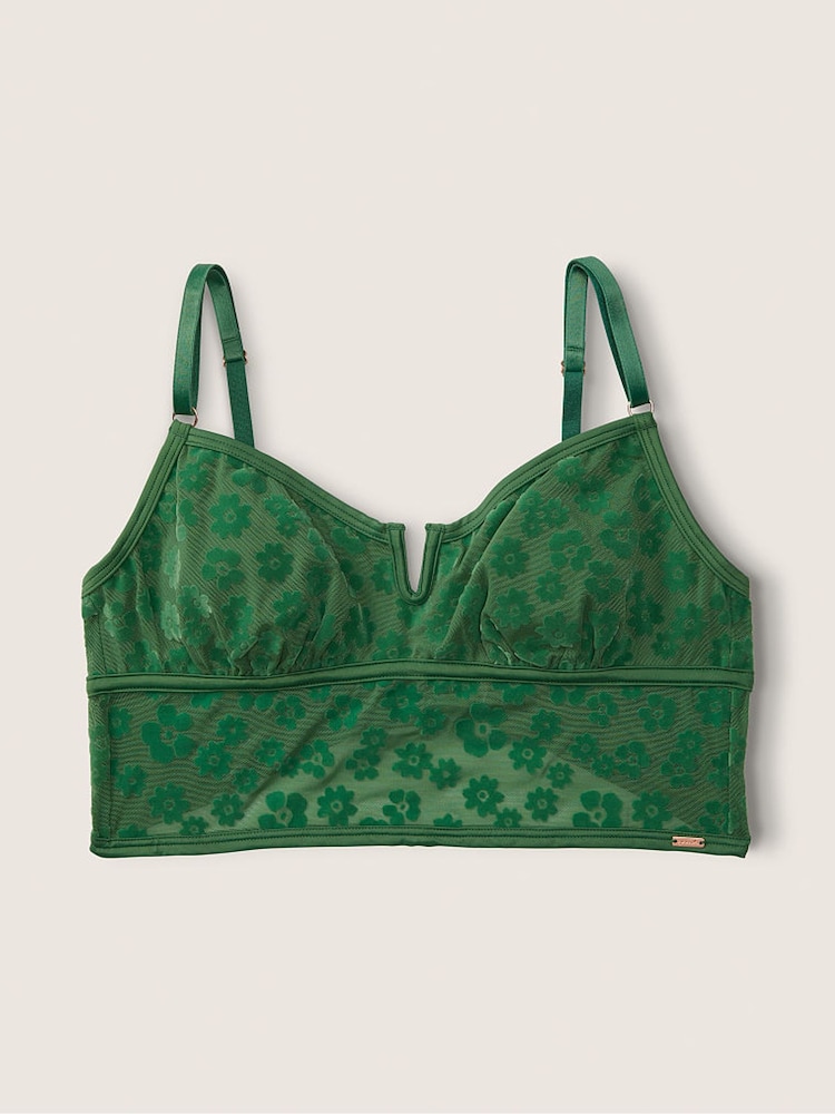 Victoria's Secret PINK Forest Pine Green Flocked Mesh Bralette - Image 1 of 1 Victoria's Secret PINK Forest Pine Green Flocked Mesh Bralette - Image 1 of 1