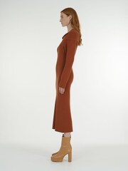 leem Red Off-Shoulder Knitted Midi Dress - Image 3 of 6