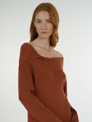 leem Red Off-Shoulder Knitted Midi Dress - Image 5 of 6