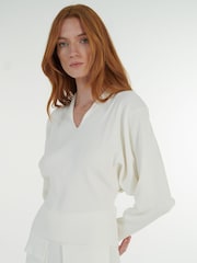 leem White Batwing Ribbed Knit Sweater - Image 5 of 6