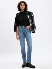 Gap Black Ribbed Stripe Short Sleeve Mock Neck T-Shirt - Image 1 of 2