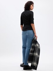 Gap Black Ribbed Stripe Short Sleeve Mock Neck T-Shirt - Image 2 of 2