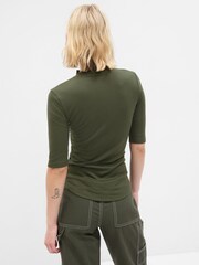 Gap Green Ribbed Stripe Short Sleeve Mock Neck T-Shirt - Image 2 of 2