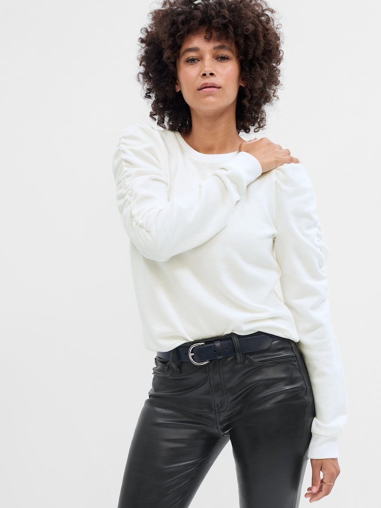 Gap White Puff Sleeve Crew Neck Sweatshirt - Image 1 of 2 Gap White Puff Sleeve Crew Neck Sweatshirt - Image 1 of 2