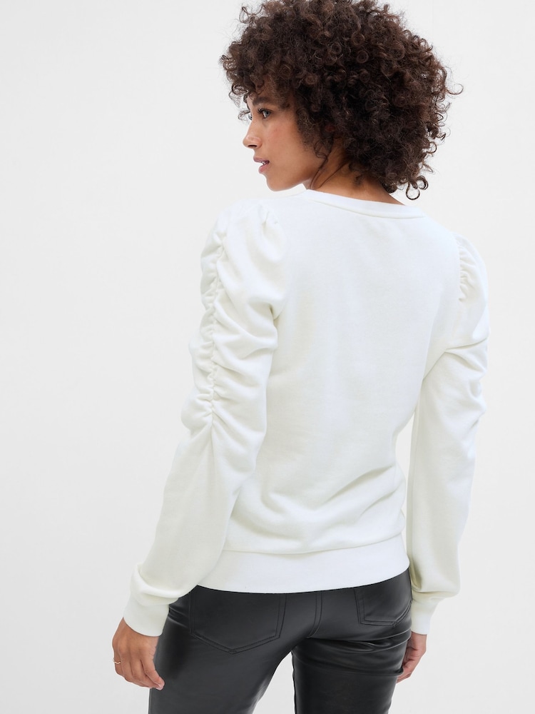 Gap White Puff Sleeve Crew Neck Sweatshirt - Image 2 of 2 Gap White Puff Sleeve Crew Neck Sweatshirt - Image 2 of 2