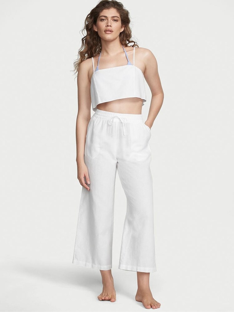 Victoria's Secret White Linen Crop Top - Image 1 of 1
