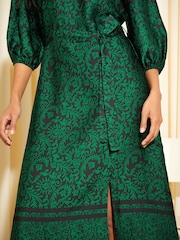 Friends Like These Green Paisley Satin 3/4 Sleeve Midi Dress - Image 2 of 4