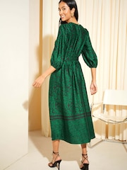 Friends Like These Green Paisley Satin 3/4 Sleeve Midi Dress - Image 4 of 4